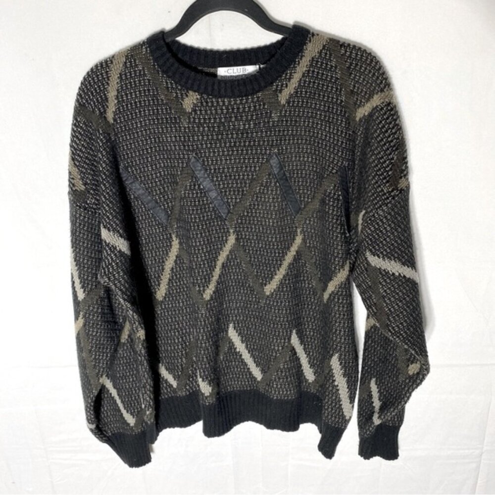 Vintage Club International Black Brown Chevron Knit Crewneck Sweater XL